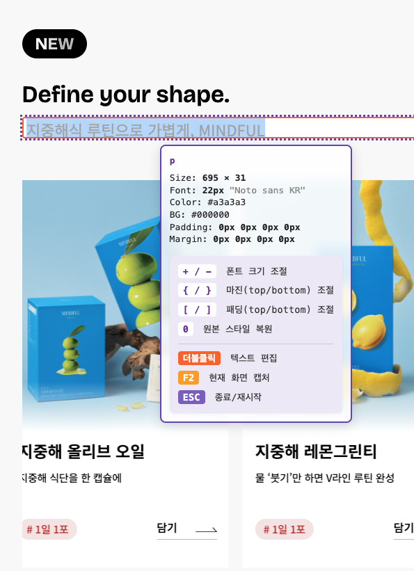 텍스트 편집 기능 예시